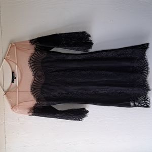 For Love And Lemons Black Lace Mini Dress with Nude Illusion Yoke